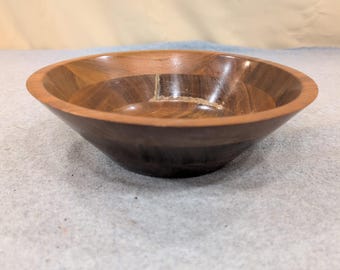 Mid Century Modern Segmented Wood Bowl Round Dark Walnut Finish Catchall