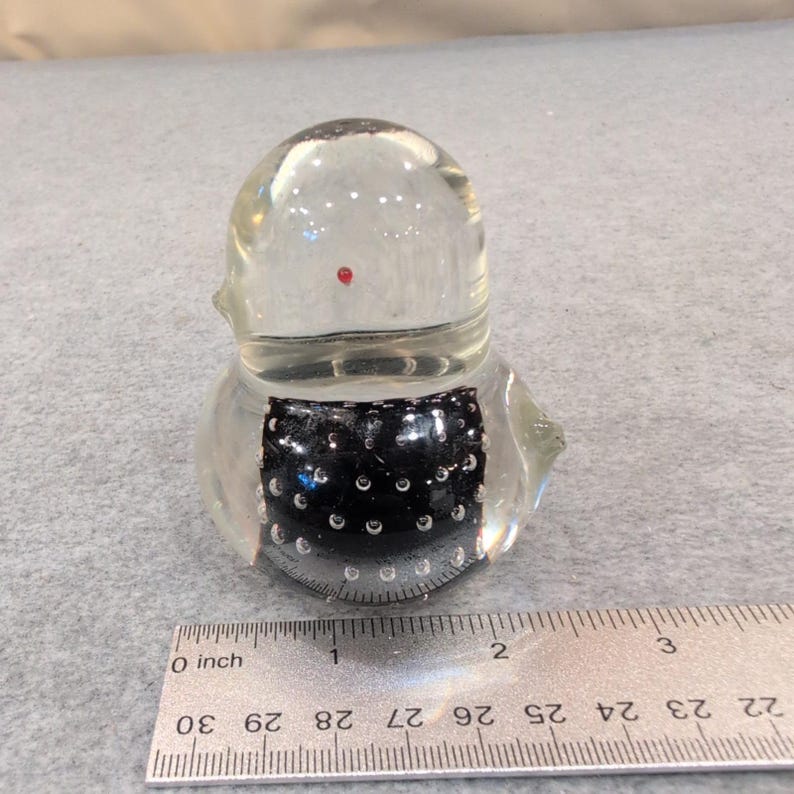 Kreiss Glass Figurine Bubble Bird Paperweight Red Eyes Black Body Handcrafted image 4