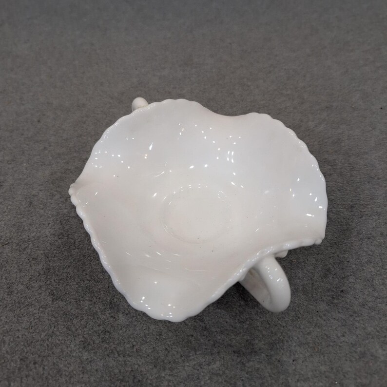 Fenton White Milk Glass Hobnail Ruffled Double Handled Bon Bon Candy Dish image 3