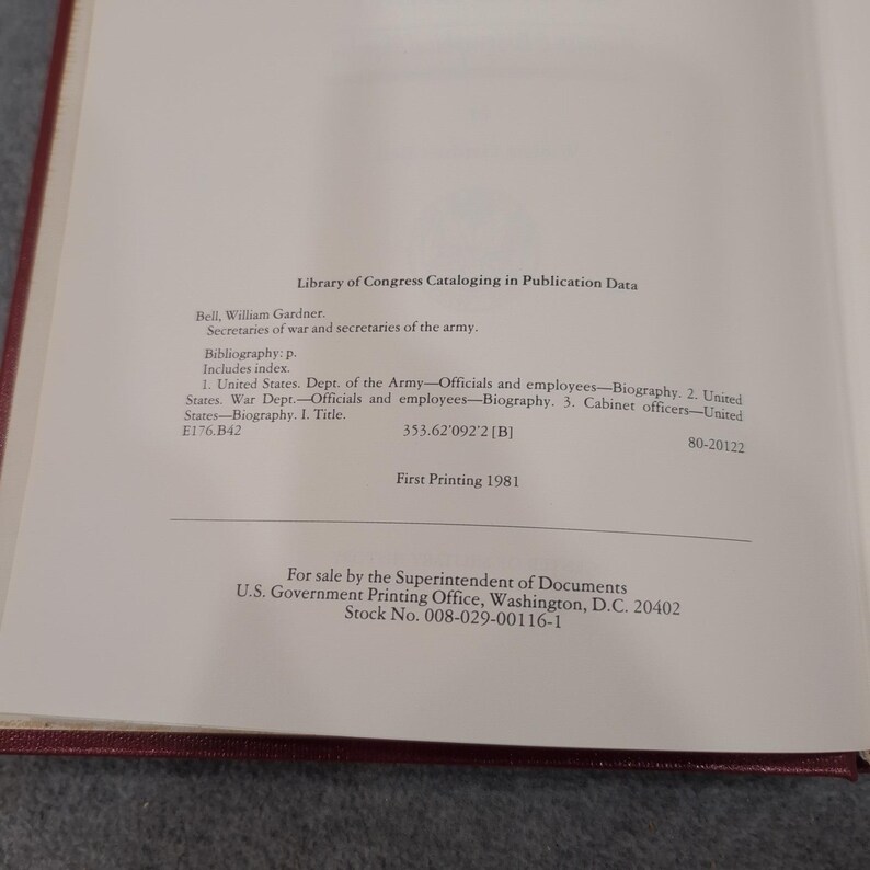 Secretaries of War and Secretaries of the Army William Gardner Bell 1982 VG image 4