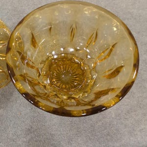Vintage Anchor Hocking Amber Pressed Glass Footed Candy Dish with Lid Bowl image 2