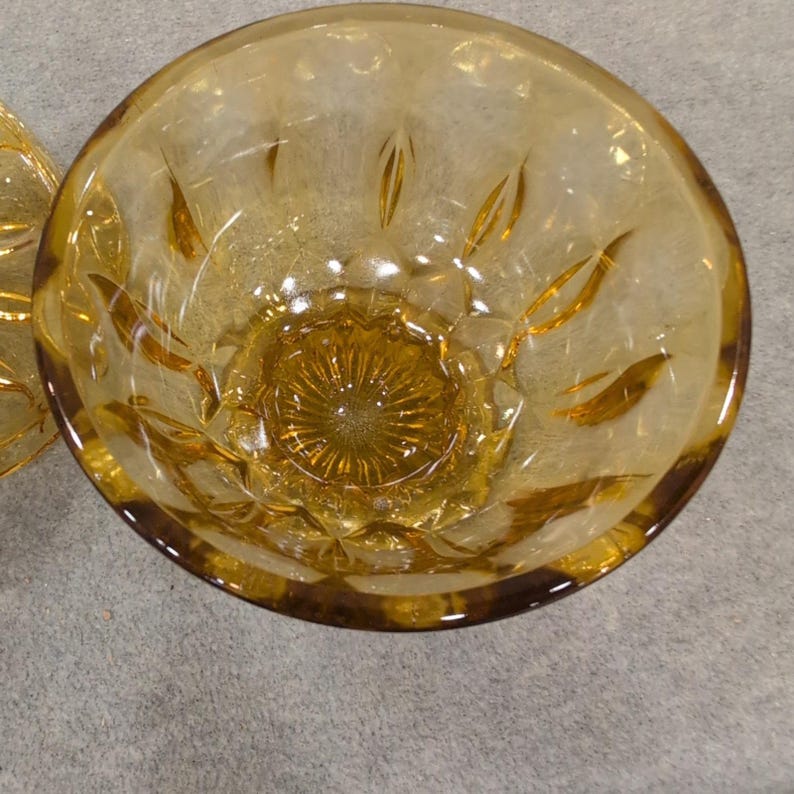 Vintage Anchor Hocking Amber Pressed Glass Footed Candy Dish with Lid Bowl image 2