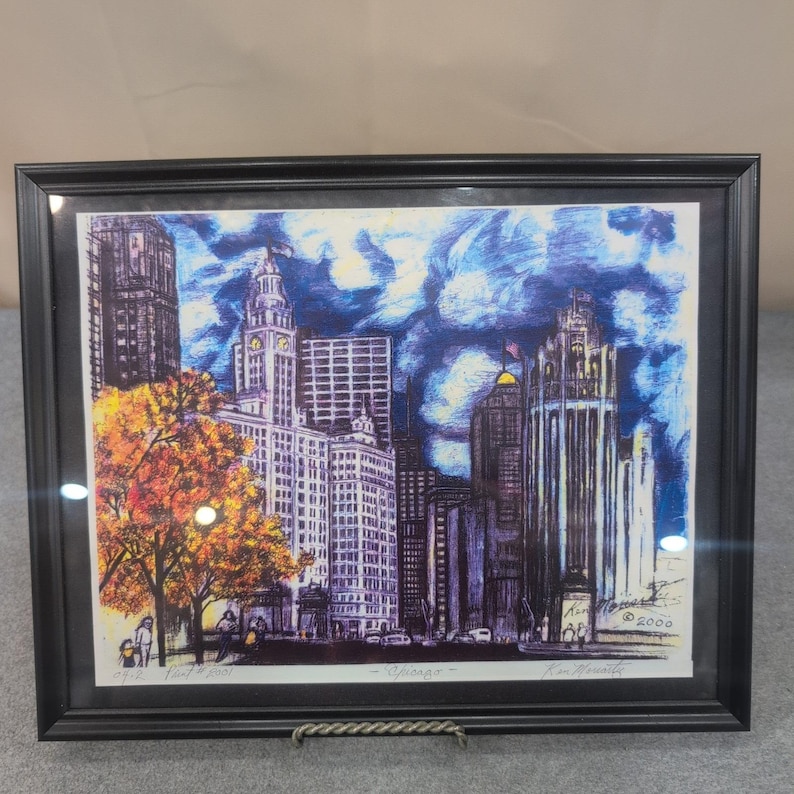Ken Moriarty Signed Chicago Cityscape Limited Edition Print #2001 Framed Art image 5