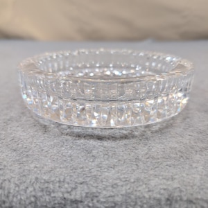 Vintage Crystal Glass Ashtray Clear Round Cut Diamond Pattern Tobacciana image 1