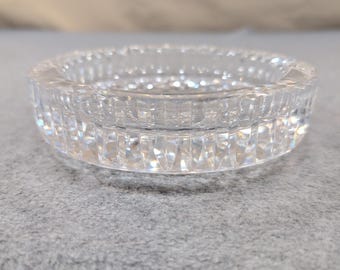 Vintage Crystal Glass Ashtray Clear Round Cut Diamond Pattern Tobacciana