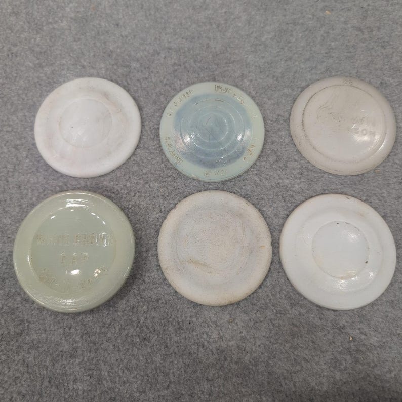 6 Vintage White Crown & More Canning Milk Jar Lids image 1