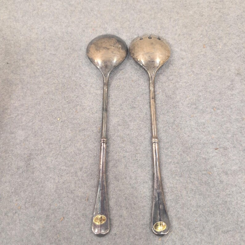 Vintage Silver Plated Salad Serving Set Spoon and Fork Two Piece Tarnish Finish image 3