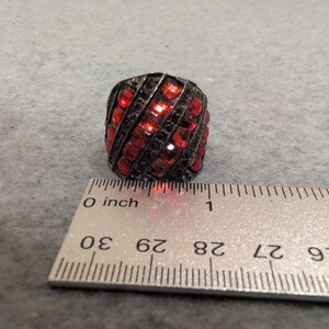 Vintage Sparkling Red Stone Statement Ring Adjustable Band Silver Tone image 2