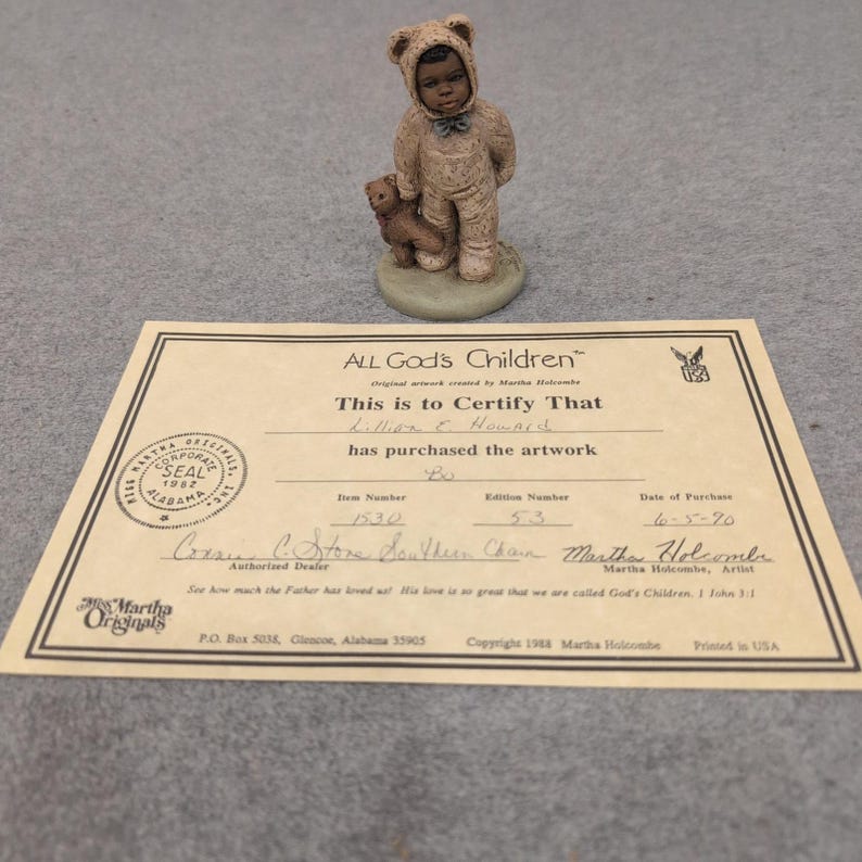 Martha Holcombe All God's Children Bo Figurine 1530 Bear Suit COA Box 1988 image 5
