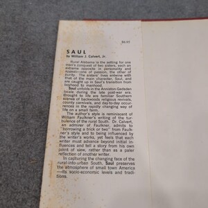 Saul by William J Calvert Jr Signed Inscribed Hardcover Southern Fiction 1974 image 3