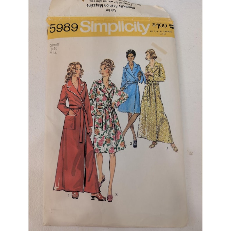 Simplicity 5989 Misses Robe Sewing Pattern Long or Short Lengths VTG 8-10 UC/FF image 1