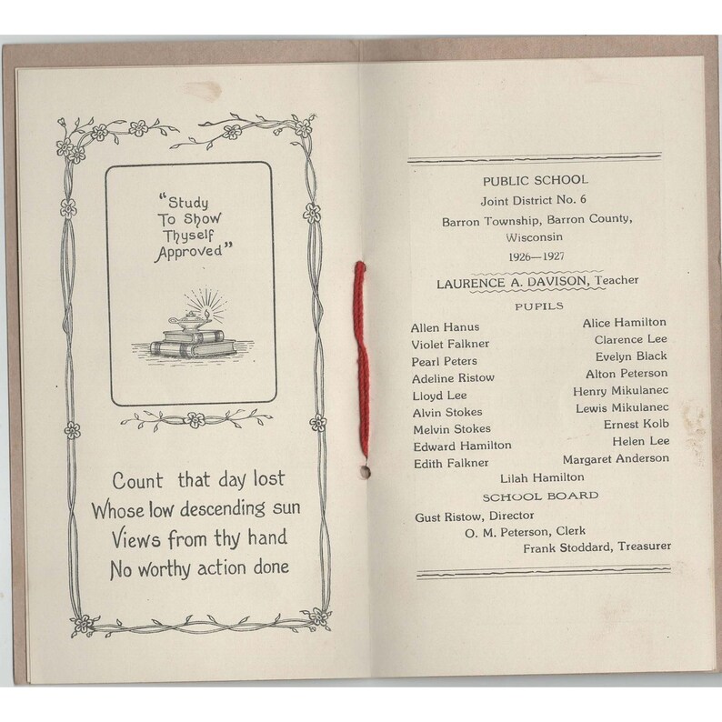 Vintage 1926-1927 Souvenir School Booklet Barron Township Wisconsin image 3