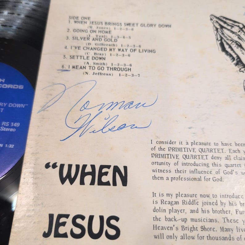 The Primitive Quartet Signed Vinyl When Jesus Brings Sweet Glory Down RS-149 LP image 3