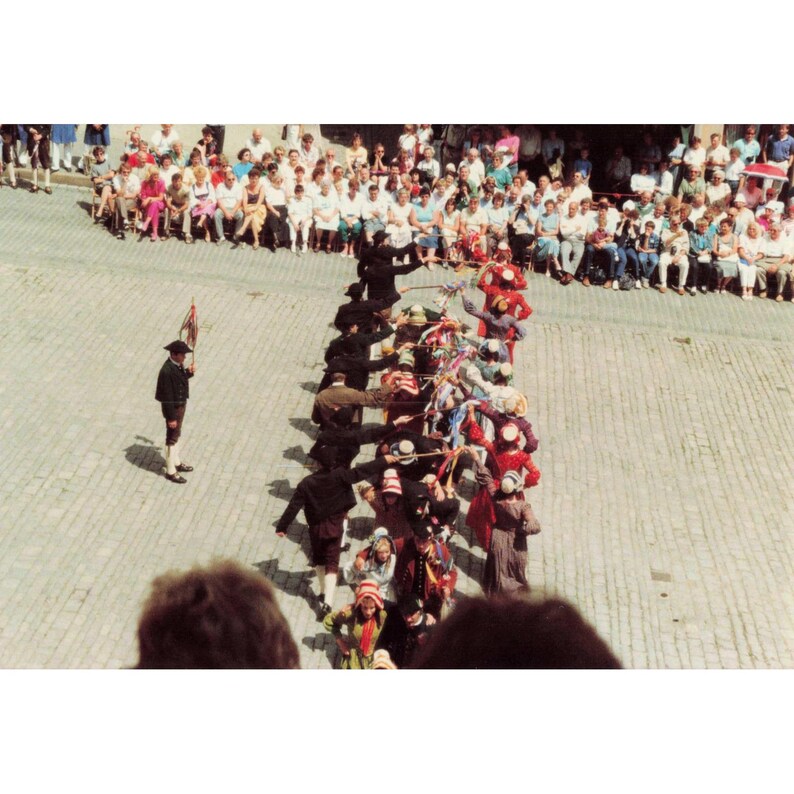 Vintage Found Photo European Folk Dance Costume Cobblestone Square Snapshot image 1