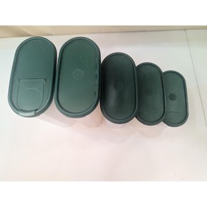 Tupperware Modular Mates Oval Storage Containers Set 5 Pieces Green Lids Vintage image 3