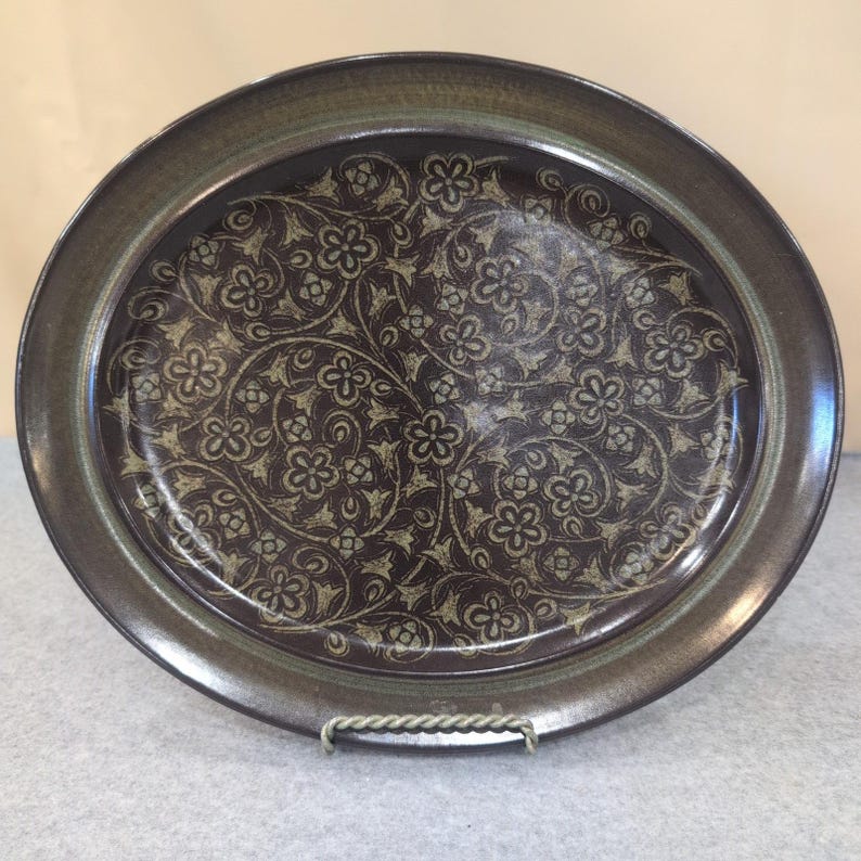 Franciscan Madeira Oval Serving Platter Floral Earthenware Dark Brown Gree image 1