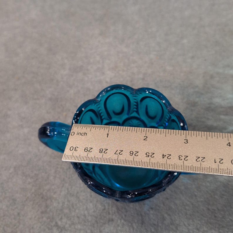 Vintage Blue Glassware Set Moon and Star Sugar Bowl & Scalloped Swirl Bowl Aqua image 9