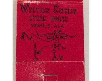 Vintage Western Sizzlin' Steak House Matchbook Mobile Alabama Cow