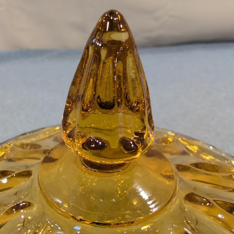 Vintage Anchor Hocking Amber Pressed Glass Footed Candy Dish with Lid Bowl image 6