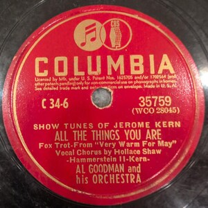 Al Goodman Orchestra Show Tunes of Jerome Kern All The Things You Are 78 RPM image 2