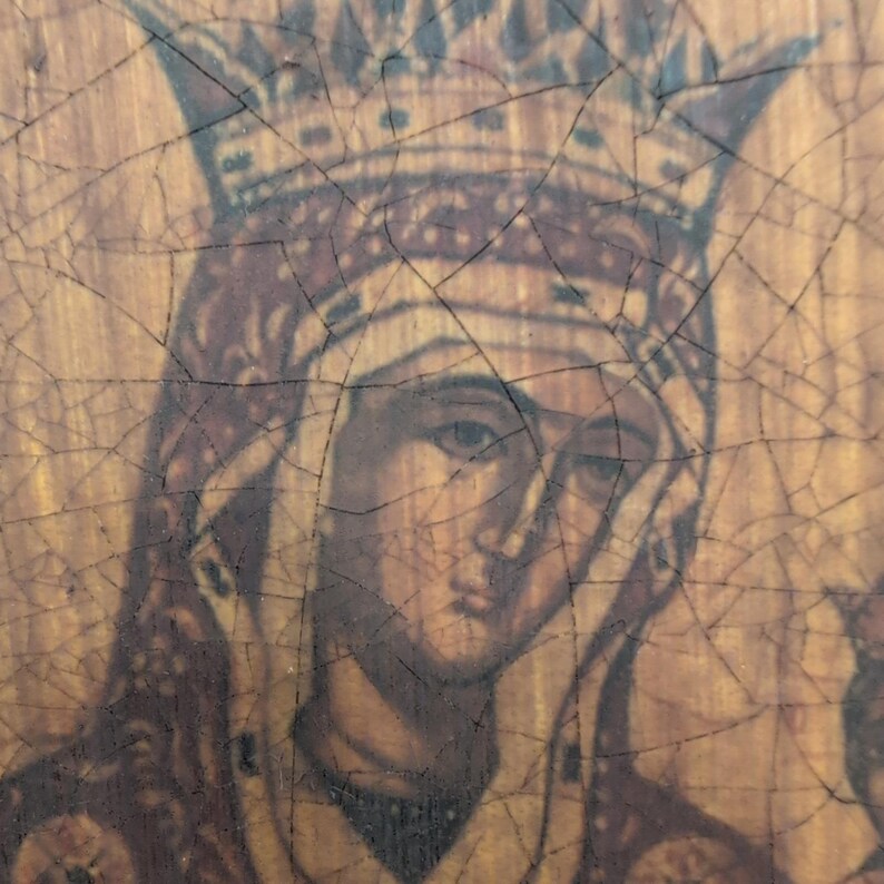 Handgefertigte Jungfrau Maria & Kind Ikone Hodegetria Stil Holz Plakette Ägypten San Mark Bild 3