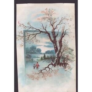 Vintage Winter Landscape Lithograph Postcard Figures in Snow 1710 12 Scenic image 1
