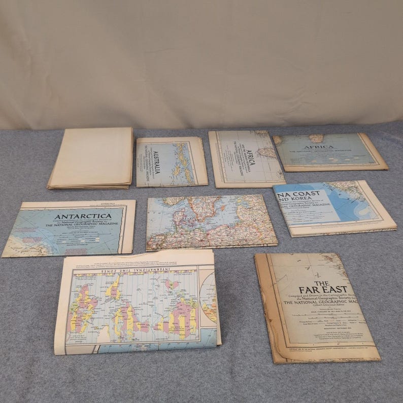 Vintage 1940s 1950s National Geographic Maps Antarctica Africa Far East Lot image 1