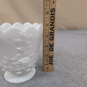 Vintage White Milk Glass Paneled Grape Footed Vase Scalloped Rim image 6