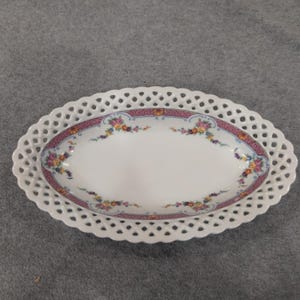 Schumann Arzberg Bavaria Reticulated Floral Porcelain Oval Bowl Pink Lattice Rim image 3