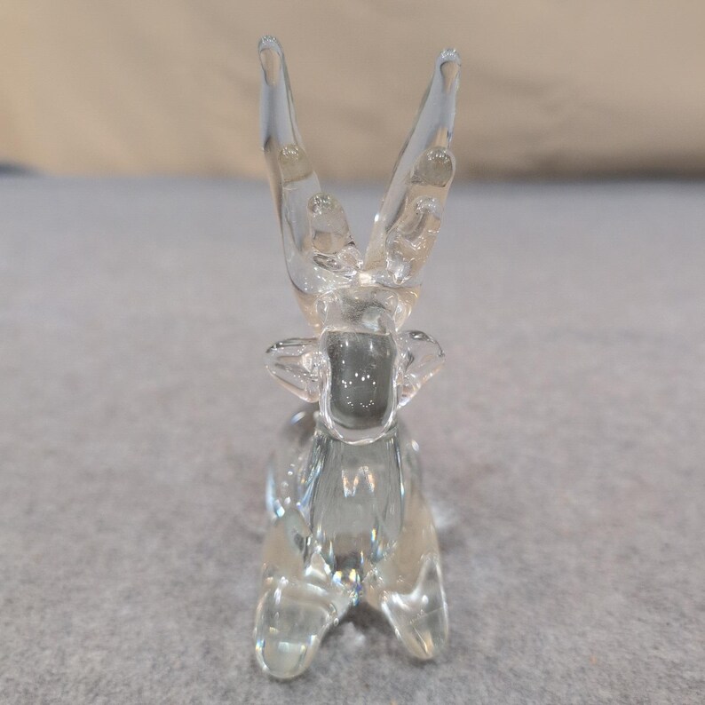 Vintage Silvestri Mouth Blown Clear Glass Reindeer Resting Figurine Decor image 2