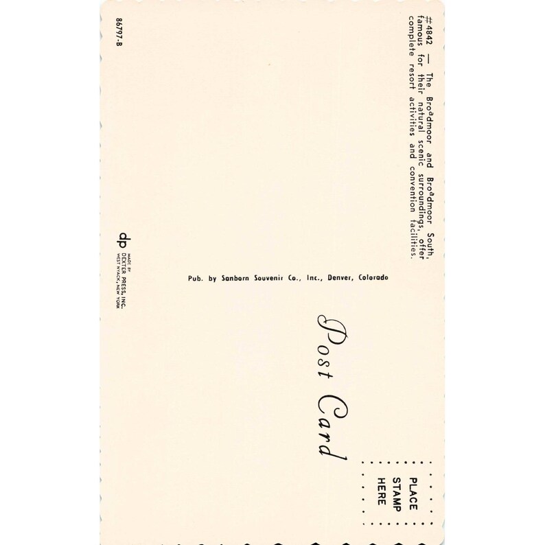 Broadmoor Hotel Colorado Springs CO Chrome Postcard Dexter Press Sanborn c1950s image 2