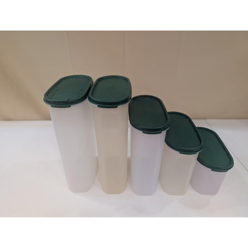 Tupperware Modular Mates Oval Storage Containers Set 5 Pieces Green Lids Vintage image 2