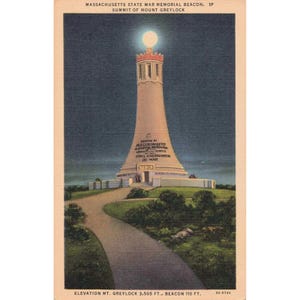 Massachusetts State War Memorial Beacon Mount Greylock Vintage Linen Postcard image 1