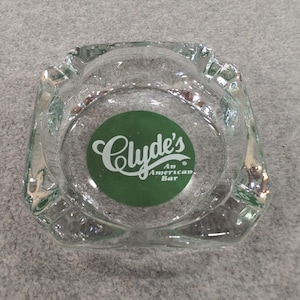 Clydes An American Bar Vintage Clear Glass Square Ashtray Green Logo Canada image 1