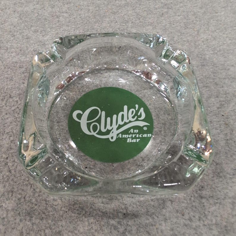 Clydes An American Bar Vintage Clear Glass Square Ashtray Green Logo Canada image 1