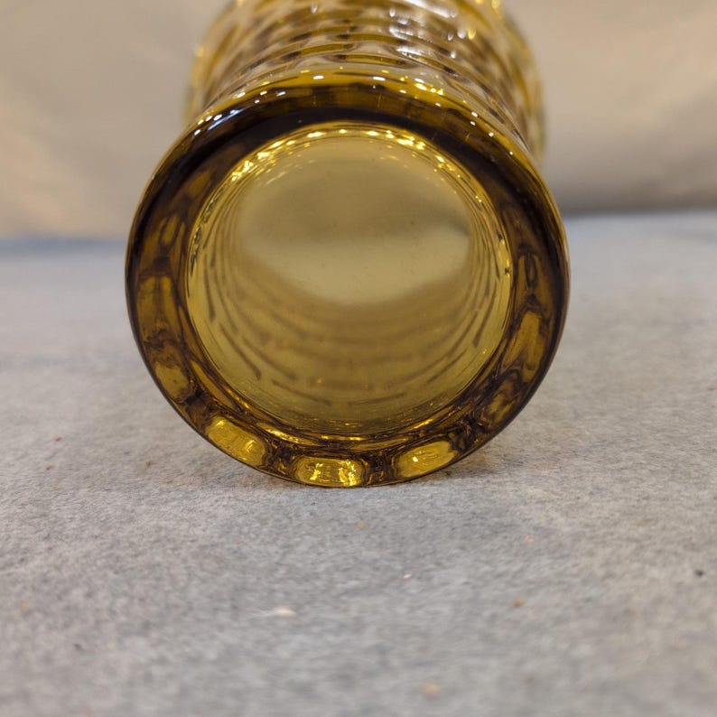 Vintage Federal Glass Amber Pressed Glass Vase Scalloped Rim Yorktown Pattern image 7