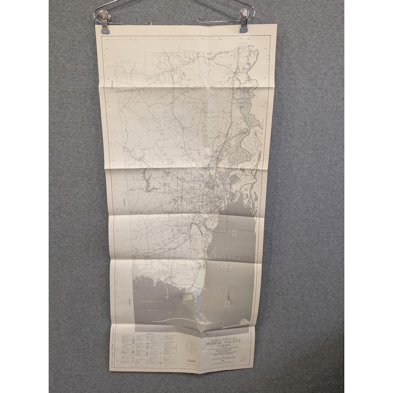 VTG 1982 Mobile County Alabama General Highway Map 39" x 18" Bayou La Batre image 1