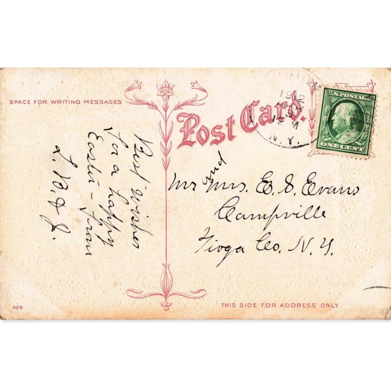 Vintage-Postkarte „Frohe Ostern“ von 1910, H. Wessler, geprägtes Landschaftsmotiv, Poststempel von 1912 Bild 2