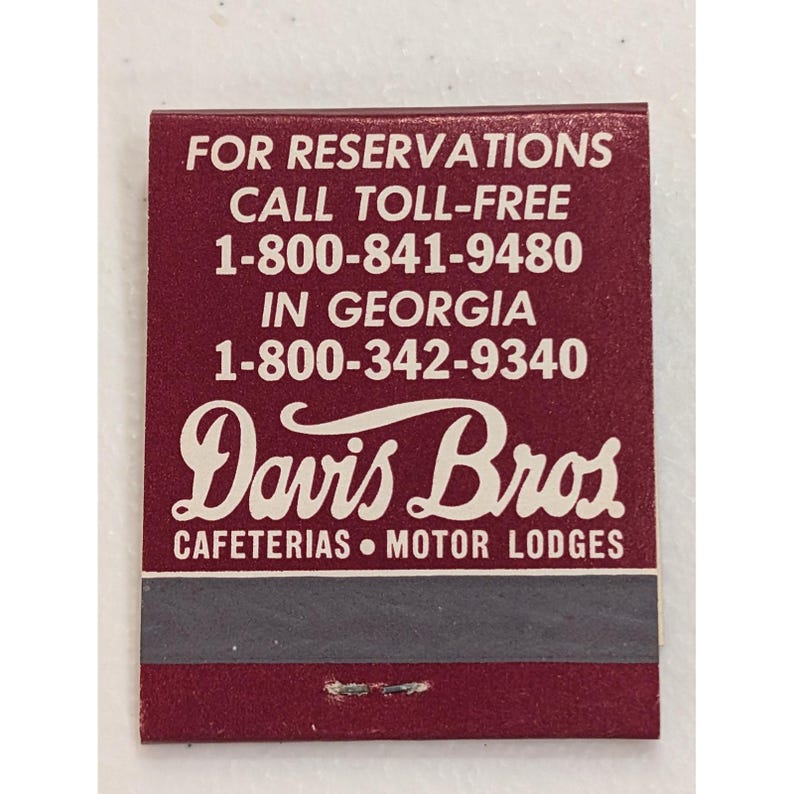 Cafeterías antiguas de Davis Bros. Motor Lodges Matchbook Diamond Match Atlanta imagen 2