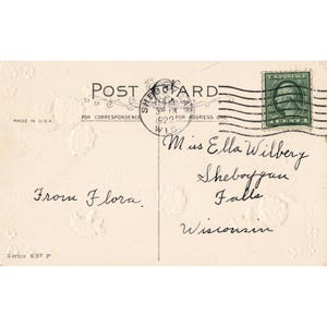 Vtg 1922 Stecher Litho Valentine Thoughts Postcard RPPC Woman Heart Carnations image 2