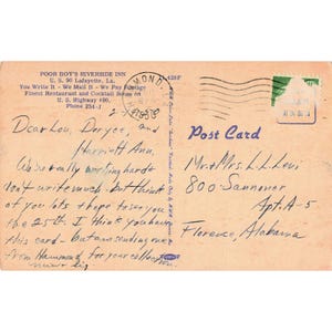 Poor Boy's Riverside Inn Lafayette LA Linen Postcard 1951 Roadside Restaurant image 2