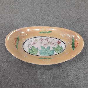 Vintage Made in Japan Lusterware Peach Floral Porcelain Trinket Dish NA308 image 1