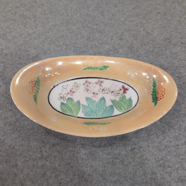 Vintage Made in Japan Lusterware Peach Floral Porcelain Trinket Dish NA308 image 1