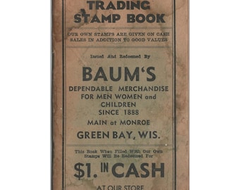 Vintage Baum's Trading Stamp Book Green Bay Wisconsin Green Stamps Booklet