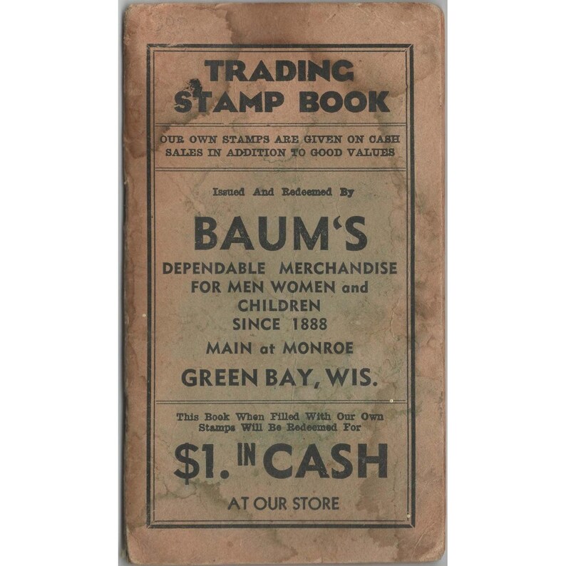 Vintage Baum's Trading Stamp Book Green Bay Wisconsin Green Stamps Booklet image 1