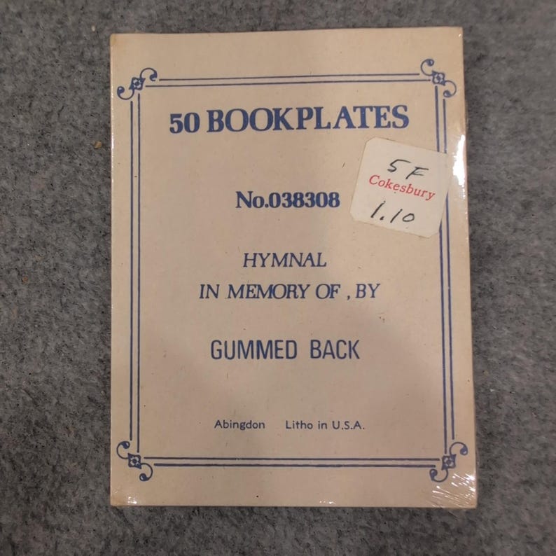 Lot of 50 Blank Vintage Abingdon Hymnal Bookplates Memorial In Memory Of image 2