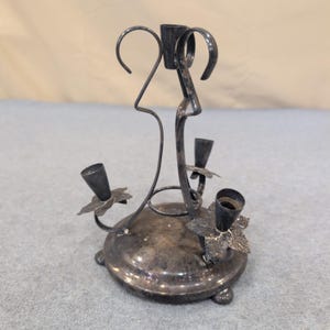 Vintage Metal 4 Light Candelabra Leaf Detail Gothic Tabletop Centerpiece image 5