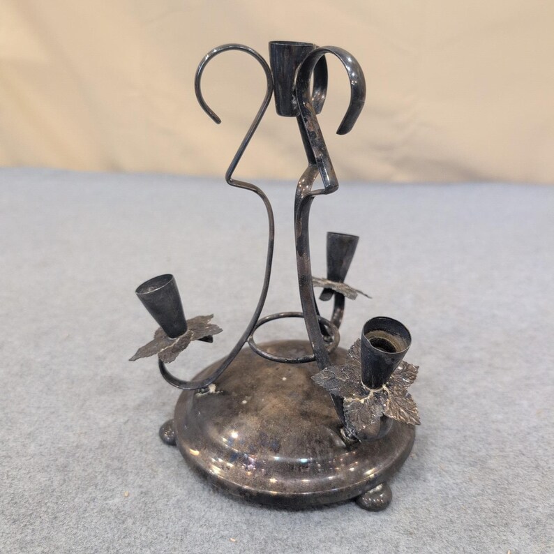 Vintage Metal 4 Light Candelabra Leaf Detail Gothic Tabletop Centerpiece image 5
