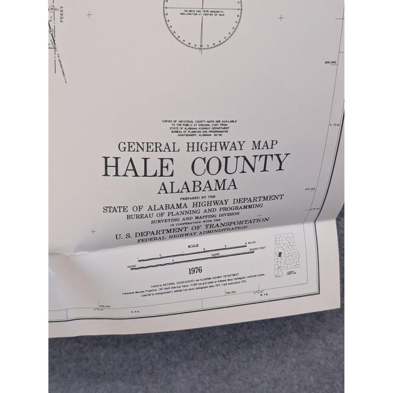 VTG 1976 Hale County Alabama General Highway Map Bureau Surveying 26" x 18" image 2