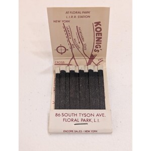 Vintage Koenigs Restaurant Floral Park LI NY Matchbook Full Unstruck Matches image 3